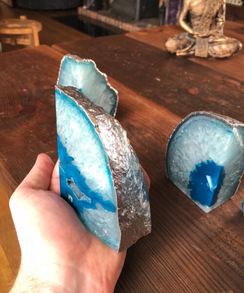 Teal Agate Silver Edge Microcrystalline Quartz Premium Bookends Ornament Gift - Image 9