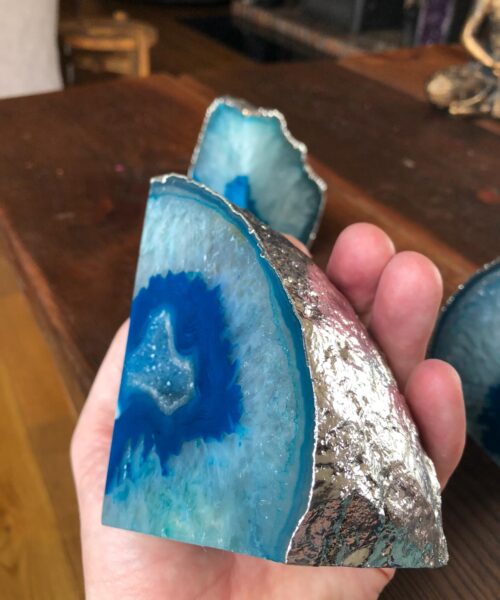 Teal Agate Silver Edge Microcrystalline Quartz Premium Bookends Ornament Gift - Image 10