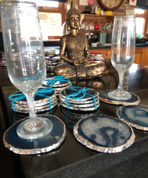 Teal Agate Silver Edge, Gilded, Microcrystalline Quartz Premium Coasters (Set of 4) Gift - Image 9