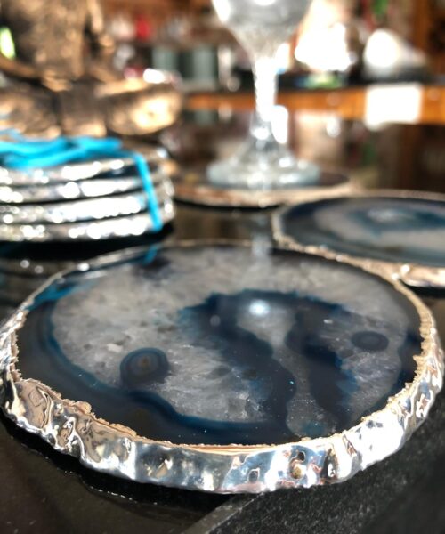 Teal Agate Silver Edge, Gilded, Microcrystalline Quartz Premium Coasters (Set of 4) Gift - Image 7