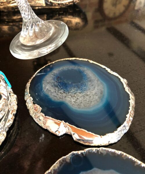 Teal Agate Silver Edge, Gilded, Microcrystalline Quartz Premium Coasters (Set of 4) Gift - Image 4