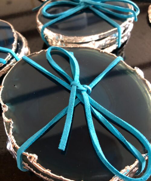 Teal Agate Silver Edge, Gilded, Microcrystalline Quartz Premium Coasters (Set of 4) Gift - Image 3