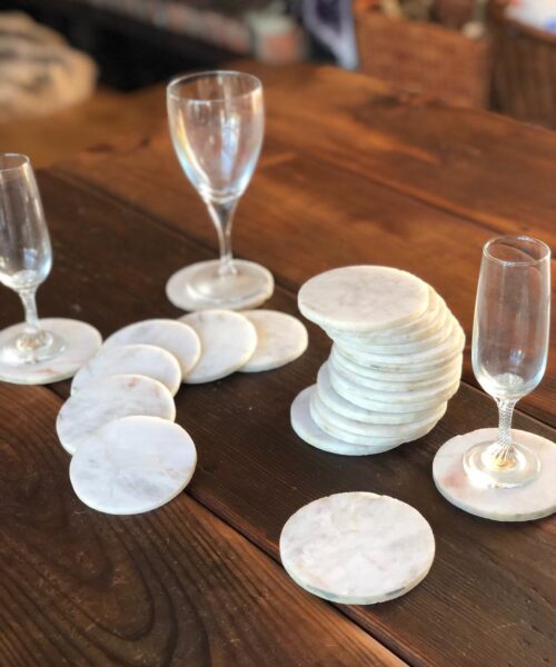 White Crystal Quartz Premium Coasters Circle Shape Natural Edge (set of 4) Gift