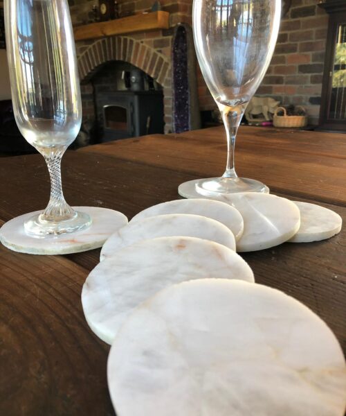 White Crystal Quartz Premium Coasters Circle Shape Natural Edge (set of 4) Gift - Image 3