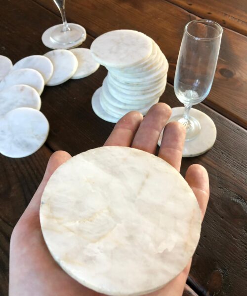 White Crystal Quartz Premium Coasters Circle Shape Natural Edge (set of 4) Gift - Image 4