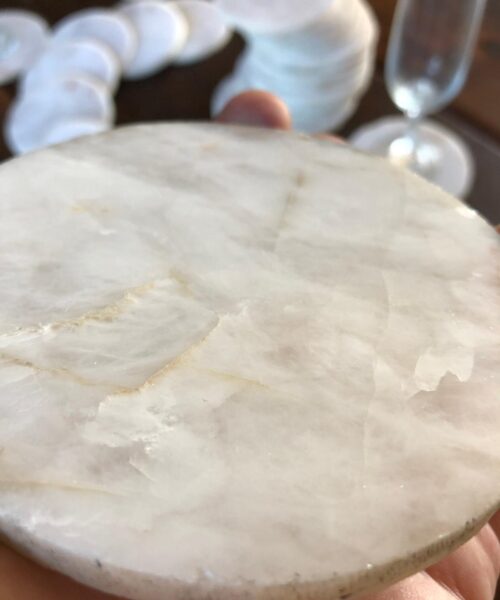 White Crystal Quartz Premium Coasters Circle Shape Natural Edge (set of 4) Gift - Image 5