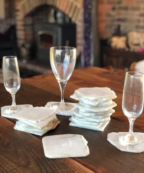 White Crystal Quartz Premium Coasters Natural Shape Natural Edge (set of 4) Gift