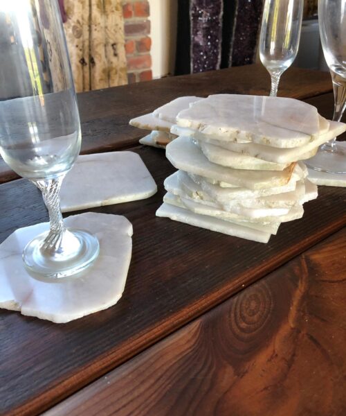 White Crystal Quartz Premium Coasters Natural Shape Natural Edge (set of 4) Gift - Image 8