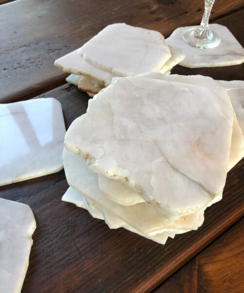 White Crystal Quartz Premium Coasters Natural Shape Natural Edge (set of 4) Gift - Image 9