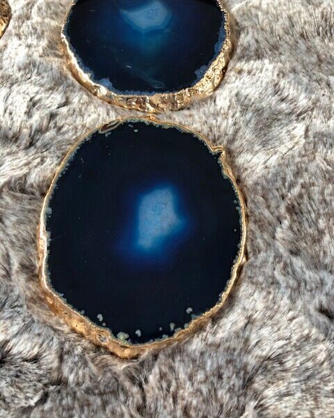 Blue Agate 24ct Gold Edge, Gilded, Microcrystalline Quartz Premium Coasters (Set of 4) Gift - Image 4