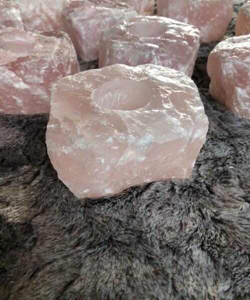 Very Large Rose Quartz Premium Ice Quartz Crystal Candle Tealight Holders - Image 3
