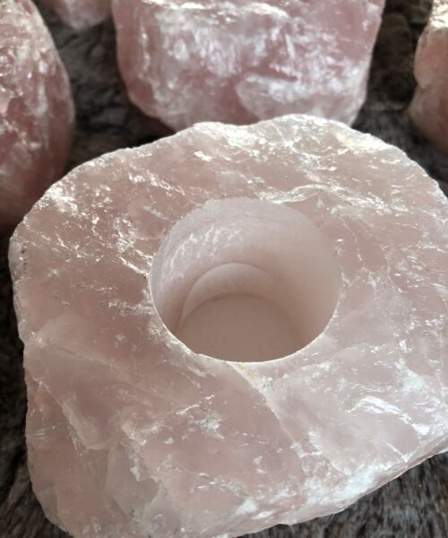 Very Large Rose Quartz Premium Ice Quartz Crystal Candle Tealight Holders - Image 4