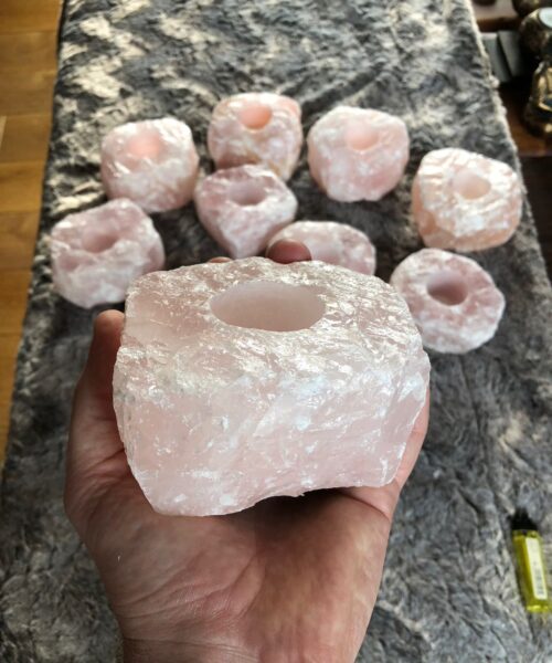 Very Large Rose Quartz Premium Ice Quartz Crystal Candle Tealight Holders - Image 5