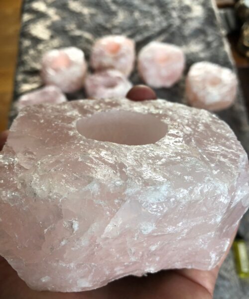 Very Large Rose Quartz Premium Ice Quartz Crystal Candle Tealight Holders