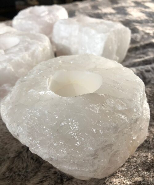 Alternative view of Very Large Snow White Premium Ice Quartz Crystal Candle Tealight Holders