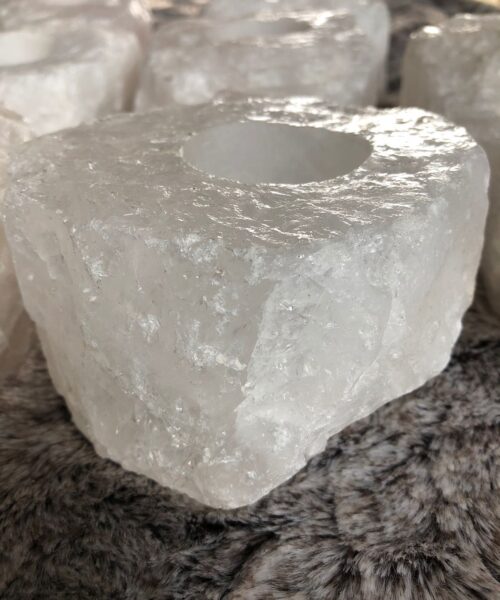 Very Large Snow White Premium Ice Quartz Crystal Candle Tealight Holders - Image 4