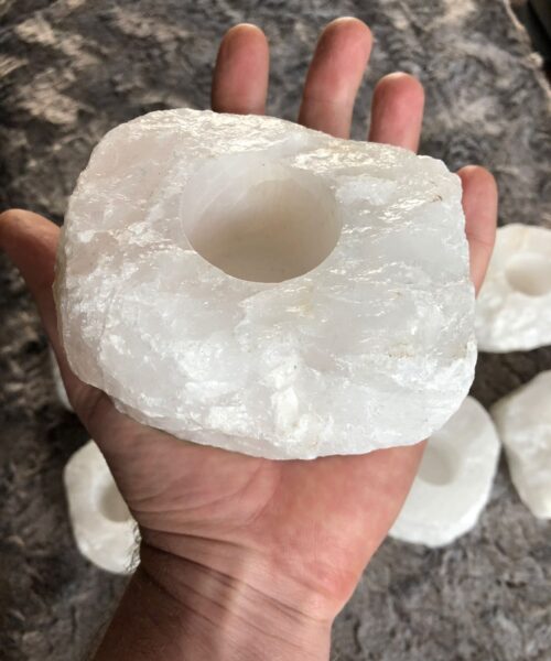 Very Large Snow White Premium Ice Quartz Crystal Candle Tealight Holders - Image 5
