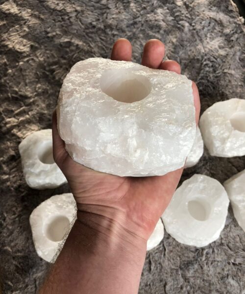 Very Large Snow White Premium Ice Quartz Crystal Candle Tealight Holders - Image 6