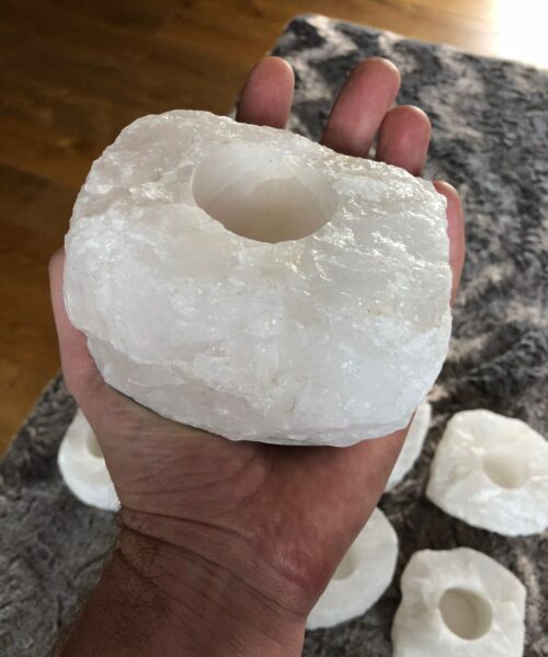 Very Large Snow White Premium Ice Quartz Crystal Candle Tealight Holders