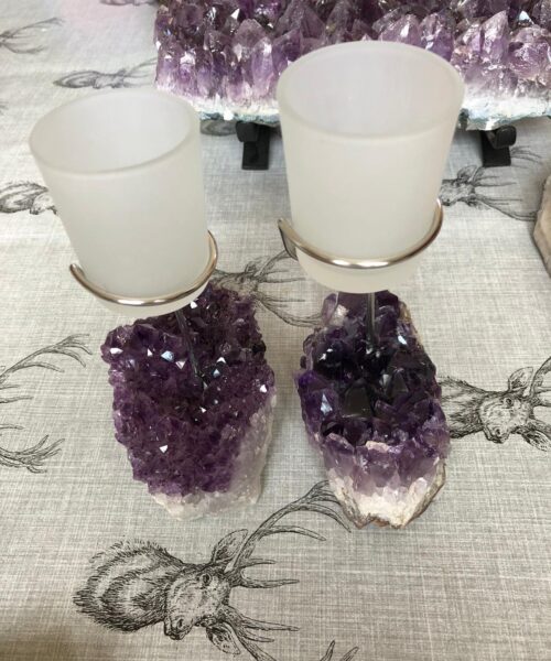 Premium A Grade Amethyst Cluster Druzy Candle / 1 Cup Tealight Holders - 750g - W10xH17cm - Image 10