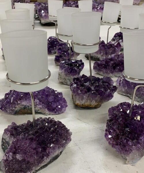 Premium A Grade Amethyst Cluster Druzy Candle / 1 Cup Tealight Holders - 750g - W10xH17cm