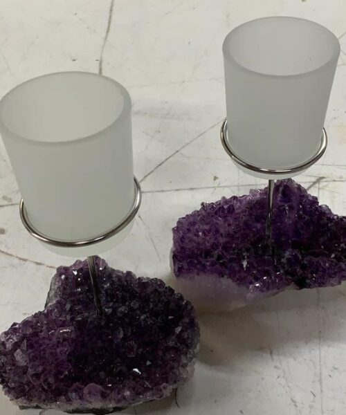 Premium A Grade Amethyst Cluster Druzy Candle / 1 Cup Tealight Holders - 750g - W10xH17cm - Image 3