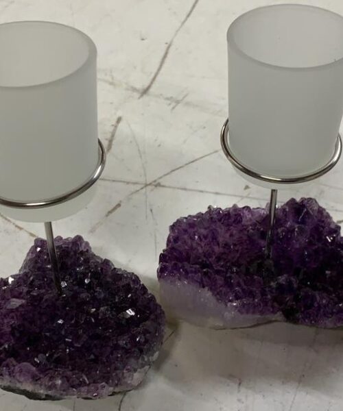 Premium A Grade Amethyst Cluster Druzy Candle / 1 Cup Tealight Holders - 750g - W10xH17cm - Image 4