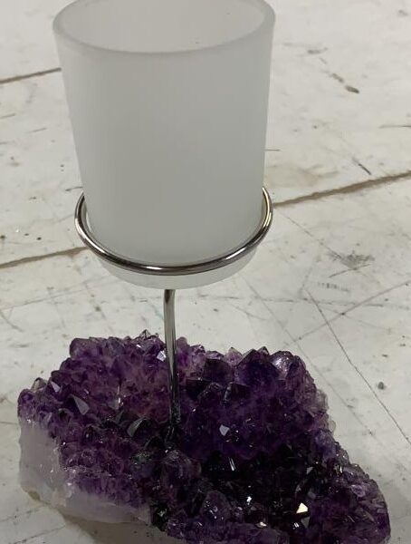Premium A Grade Amethyst Cluster Druzy Candle / 1 Cup Tealight Holders - 750g - W10xH17cm - Image 5