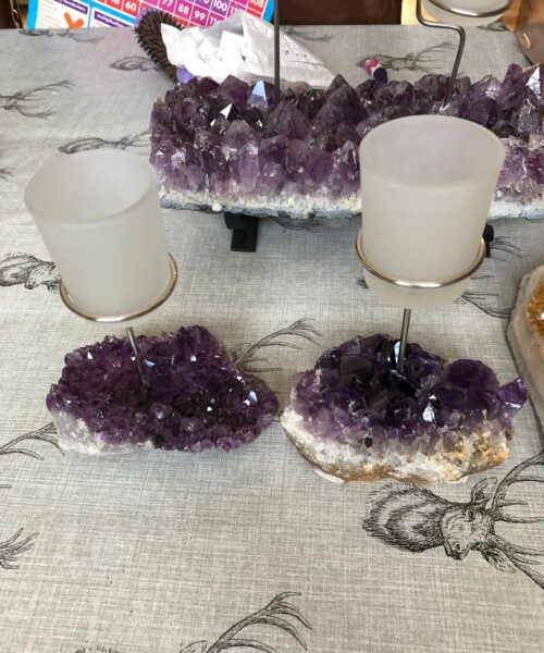 Premium A Grade Amethyst Cluster Druzy Candle / 1 Cup Tealight Holders - 750g - W10xH17cm - Image 6
