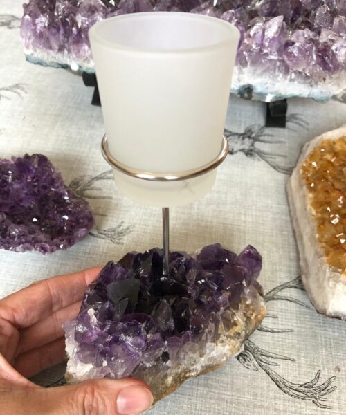 Premium A Grade Amethyst Cluster Druzy Candle / 1 Cup Tealight Holders - 750g - W10xH17cm - Image 7