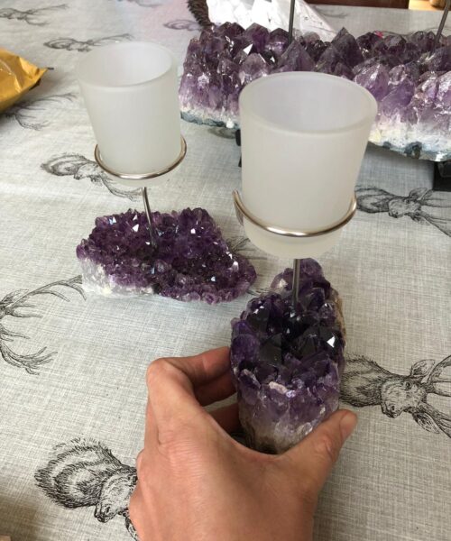 Premium A Grade Amethyst Cluster Druzy Candle / 1 Cup Tealight Holders - 750g - W10xH17cm - Image 8