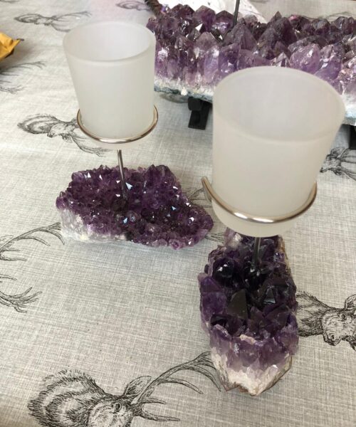 Premium A Grade Amethyst Cluster Druzy Candle / 1 Cup Tealight Holders - 750g - W10xH17cm - Image 9