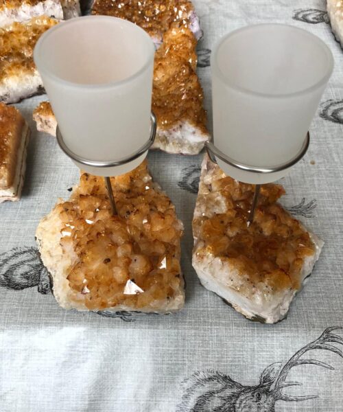 Premium A Grade Citrine Cluster Druzy Candle / 1 Cup Tealight Holders - 750g - W10xH17cm - Image 5