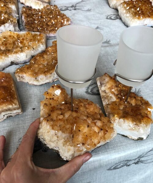 Premium A Grade Citrine Cluster Druzy Candle / 1 Cup Tealight Holders - 750g - W10xH17cm