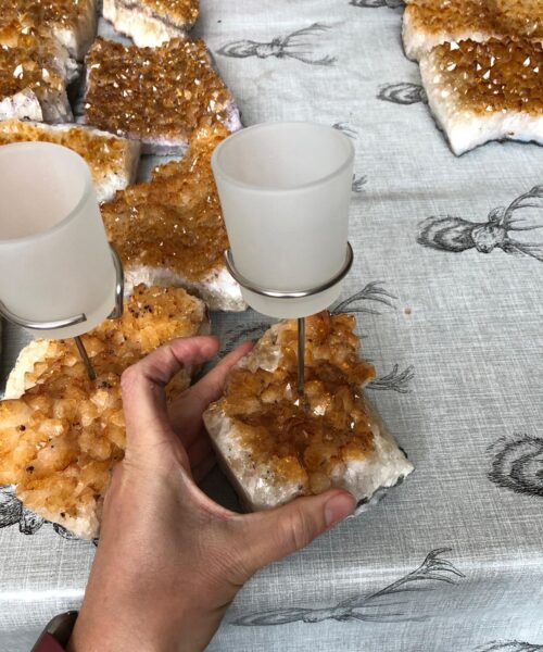 Premium A Grade Citrine Cluster Druzy Candle / 1 Cup Tealight Holders - 750g - W10xH17cm - Image 7