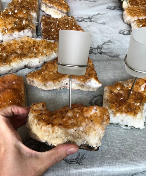 Premium A Grade Citrine Cluster Druzy Candle / 1 Cup Tealight Holders - 750g - W10xH17cm - Image 9