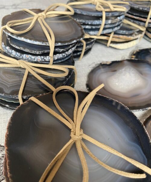Dark Grey Agate Microcrystalline Quartz Premium Coasters (set of 4) Gift - Image 4
