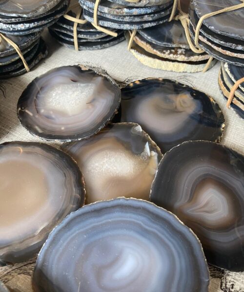 Dark Grey Agate Microcrystalline Quartz Premium Coasters (set of 4) Gift
