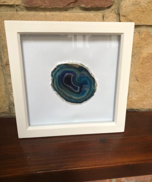 Handmade Unique Exclusive Blue Silver Agate Slice Art Picture White Frame 2 - Image 3