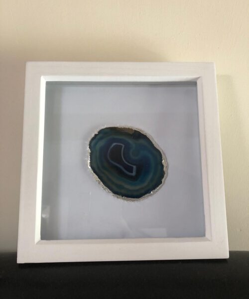 Handmade Unique Exclusive Blue Silver Agate Slice Art Picture White Frame 2 - Image 5
