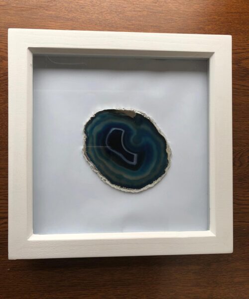 Handmade Unique Exclusive Blue Silver Agate Slice Art Picture White Frame 2 - Image 7