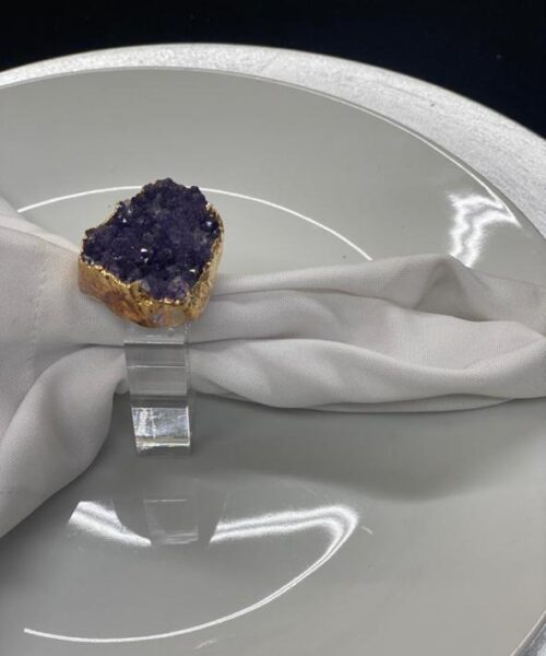 Alternative view of Amethyst - 24ct Gold Gilded Quartz Unique Napkin Rings W7xW5.5xH7cm