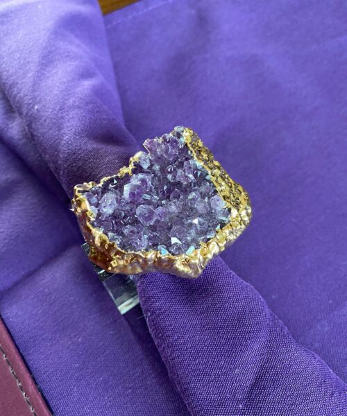 Amethyst - 24ct Gold Gilded Quartz Unique Napkin Rings W7xW5.5xH7cm - Image 12
