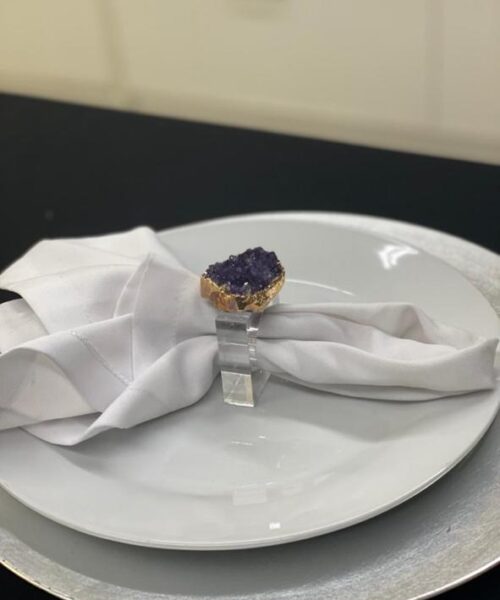 Amethyst - 24ct Gold Gilded Quartz Unique Napkin Rings W7xW5.5xH7cm - Image 3