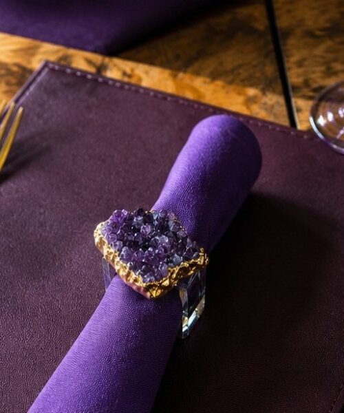 Amethyst - 24ct Gold Gilded Quartz Unique Napkin Rings W7xW5.5xH7cm