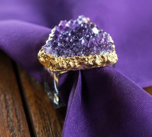 Amethyst - 24ct Gold Gilded Quartz Unique Napkin Rings W7xW5.5xH7cm - Image 27