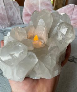 Clear White Crystal Rock Candle Holder