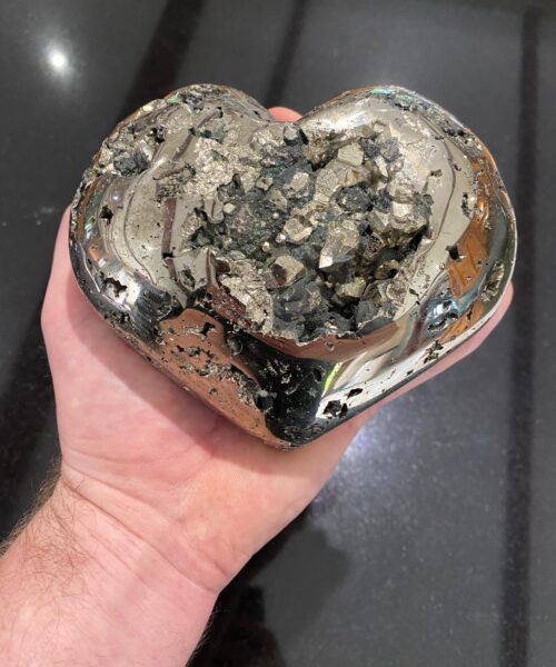 Alternative view of HUGE Pyrite Heart 3, Premium Grade, High Quality, Sparkle, Crystal, Gemstone 2.235kg – H12xW14xD6.5cm