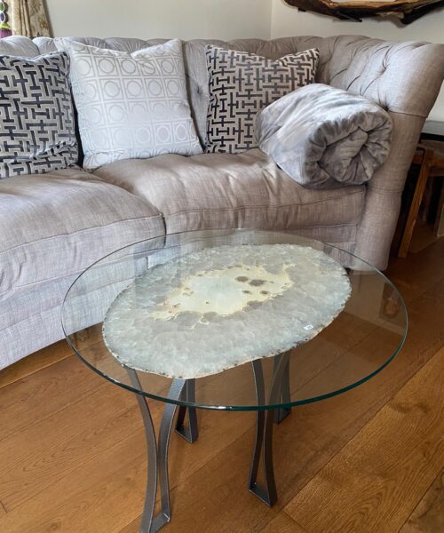 Premium Agate Geode Table 2 – 15kg - (Glass 60cm) L53xW38cm Druzy Cluster Grey White Crystal Quartz - Image 3