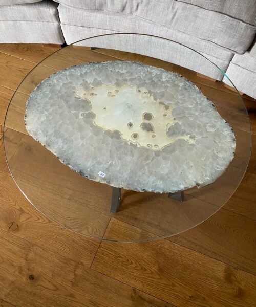 Premium Agate Geode Table 2 – 15kg - (Glass 60cm) L53xW38cm Druzy Cluster Grey White Crystal Quartz - Image 4
